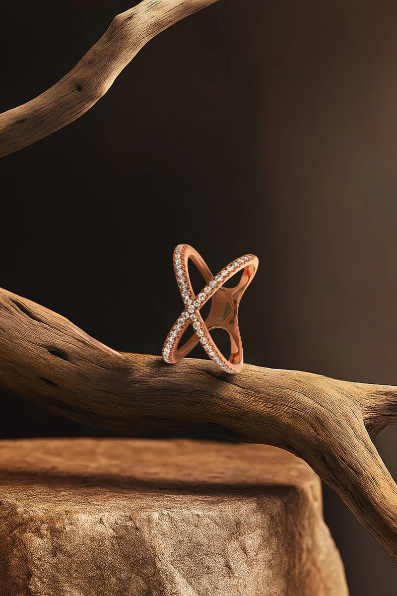 Round Diamonds Criss Cross Ring - 14K Gold | VS Clarity Lab Grown Diamonds - Image 8