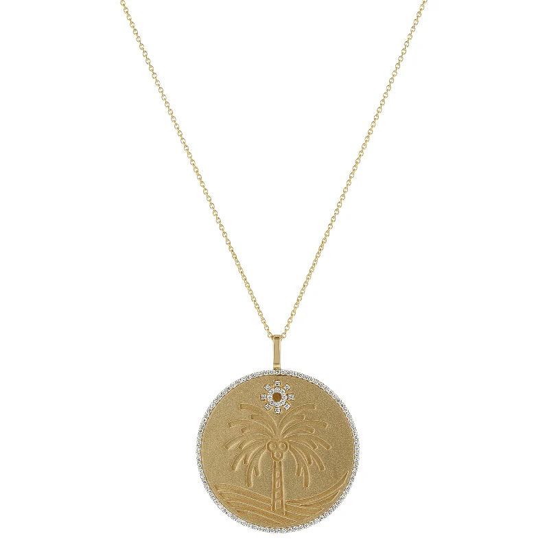 Sun and Palm Tree Medallion Necklace - 14K Gold | VS Clarity Lab Grown Diamonds - Image 3