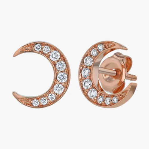 Crescent Moon Studs - 18K Gold | VS Clarity Natural Diamonds - Image 4