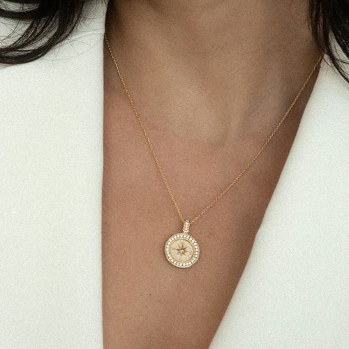 Compass Diamond Pendant Necklace - 18K Gold | VS Clarity Natural Diamonds - Image 2