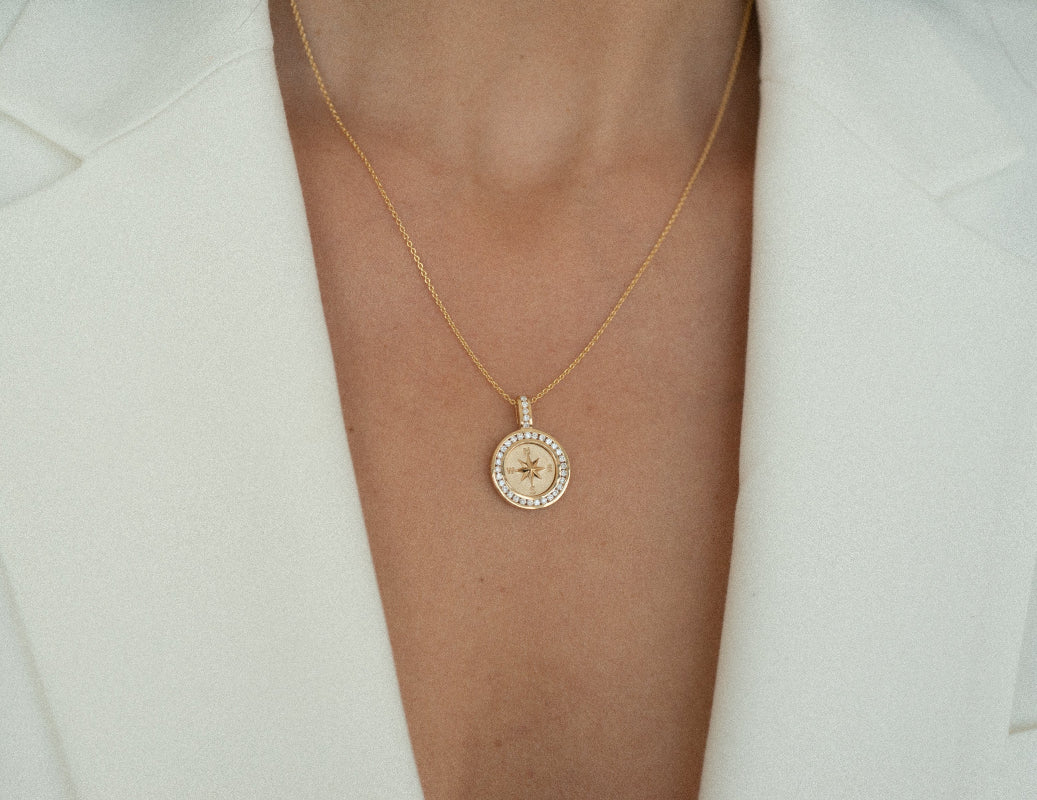 Diamond Compass Pendant Necklace without the 18K Gold Chain - 18K Gold | VS Clarity - Image 2