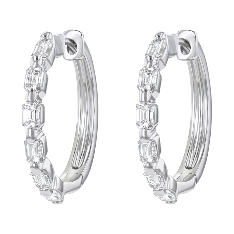 Emerald Cut Multiple Diamond Hoops - 18K Gold | VS Clarity - Image 2