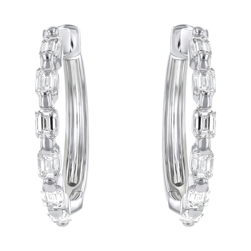 Emerald Cut Multiple Diamond Hoops - 18K Gold | VS Clarity - Image 3