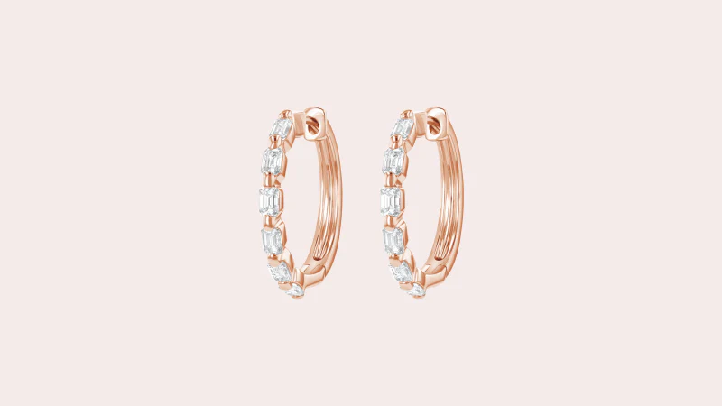 Emerald Cut Multiple Diamond Hoops - 18K Gold | VS Clarity - Image 4
