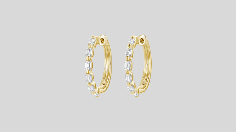 Emerald Cut Multiple Diamond Hoops - 18K Gold | VS Clarity - Image 5