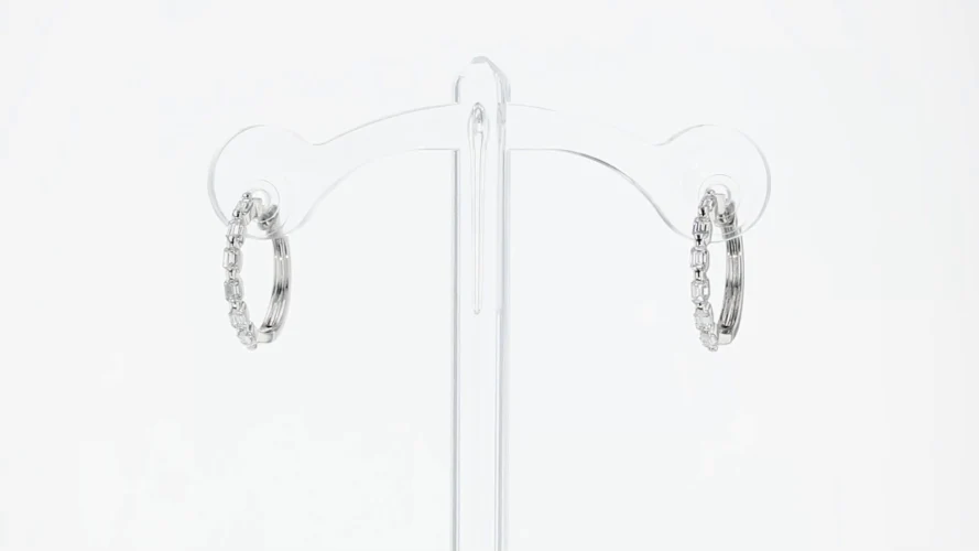 Emerald Cut Multiple Diamond Hoops - 18K Gold | VS Clarity - Image 6