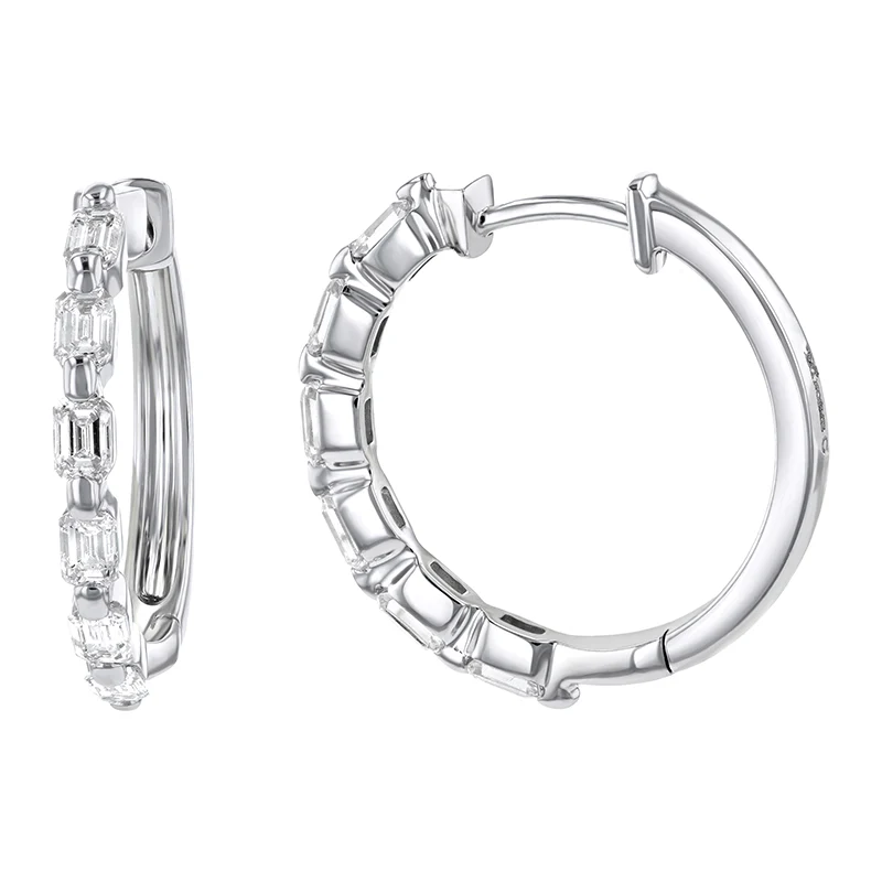 Emerald Cut Multiple Diamond Hoops - 18K Gold | VS Clarity - Image 7