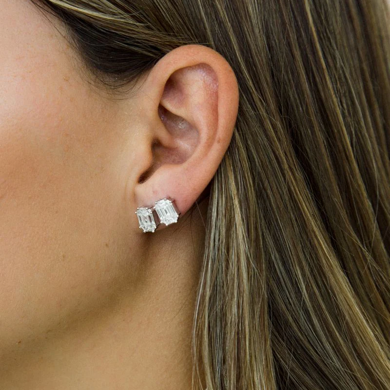 Composite Emerald Cut Studs - 18K Gold | VS Clarity Natural Diamonds