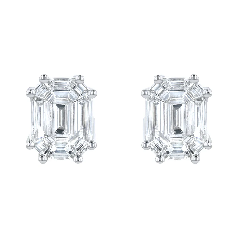 Composite Emerald Cut Studs - 18K Gold | VS Clarity Natural Diamonds - Image 2