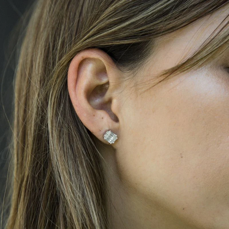 Composite Emerald Cut Studs - 18K Gold | VS Clarity Natural Diamonds - Image 3
