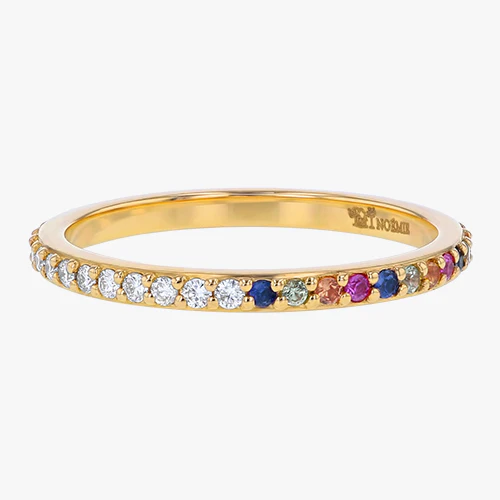 Half White Diamond Half Multi-Color Sapphire Eternity Band Ring - 18K Gold | VS Clarity - Image 3