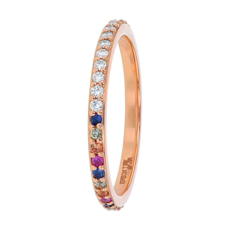 Half White Diamond Half Multi-Color Sapphire Eternity Band Ring - 18K Gold | VS Clarity - Image 4