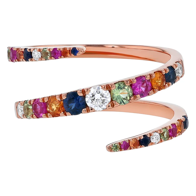 Multi-Color Sapphire Graduate Spiral Ring - 18K Gold | VS Clarity - Image 2