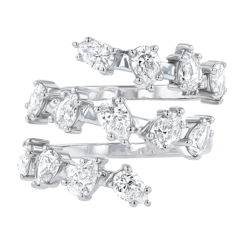 Pear Shaped Diamond Spiral Ring - 18K Gold | VS Clarity Natural Diamonds - Image 2