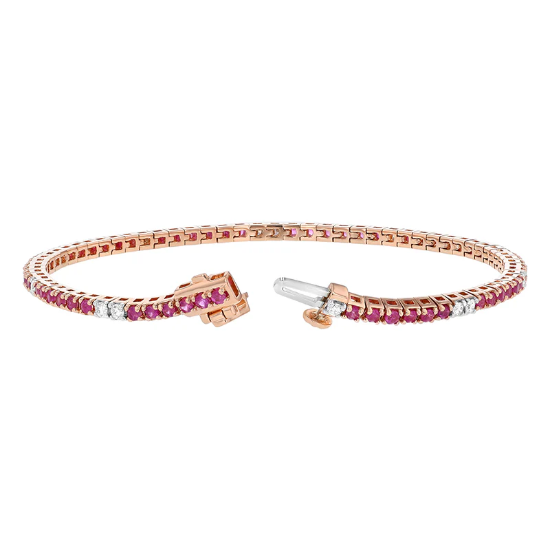 Pink Sapphire and Diamond Gold Tennis Bracelet - 14K Gold | VS Clarity Lab Grown Diamonds - Image 4