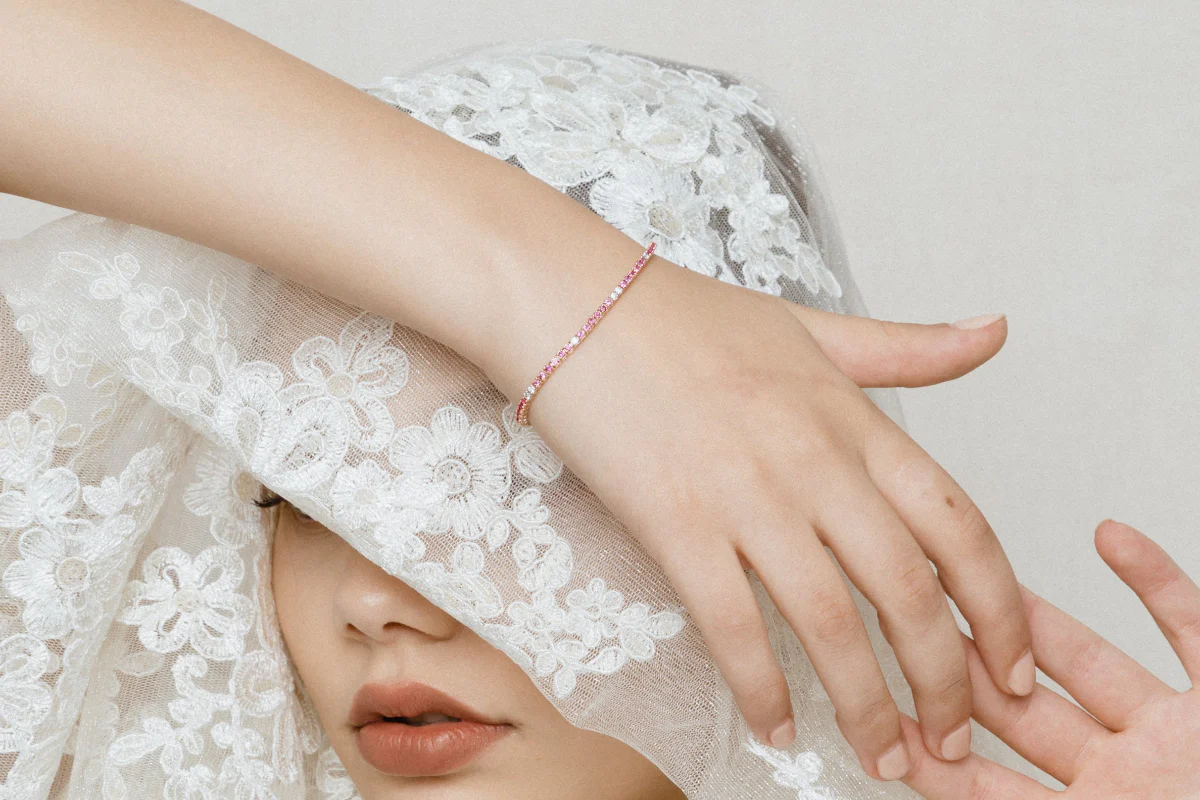 Pink Sapphire and Diamond Gold Tennis Bracelet - 14K Gold | VS Clarity Lab Grown Diamonds - Image 5