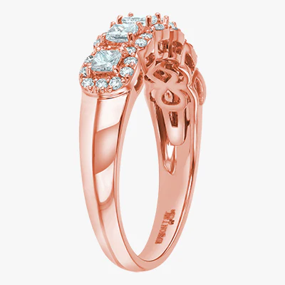 Princess Diamond Halo Half Band Ring -  18K Gold | VS Clarity Natural Diamonds - Image 11