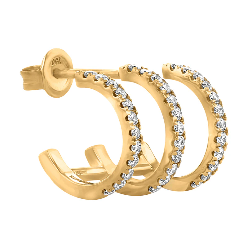 Trois Hoop Diamond Earring - 18K Gold | VS Clarity Natural Diamonds - Image 4