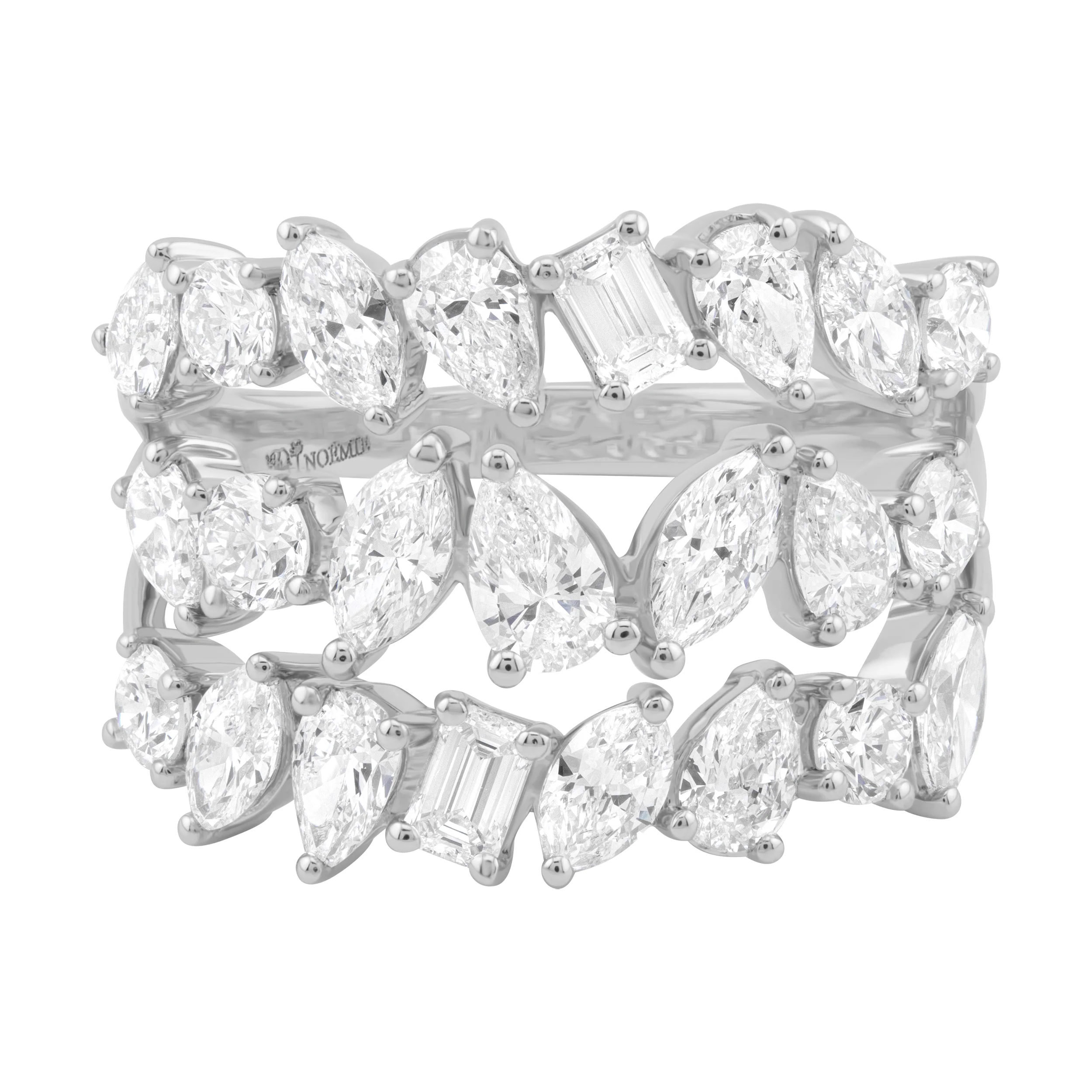 Triple Row Multi Shape Diamonds Ring - 14K Gold | VS Clarity Lab Grown Diamonds - Image 2
