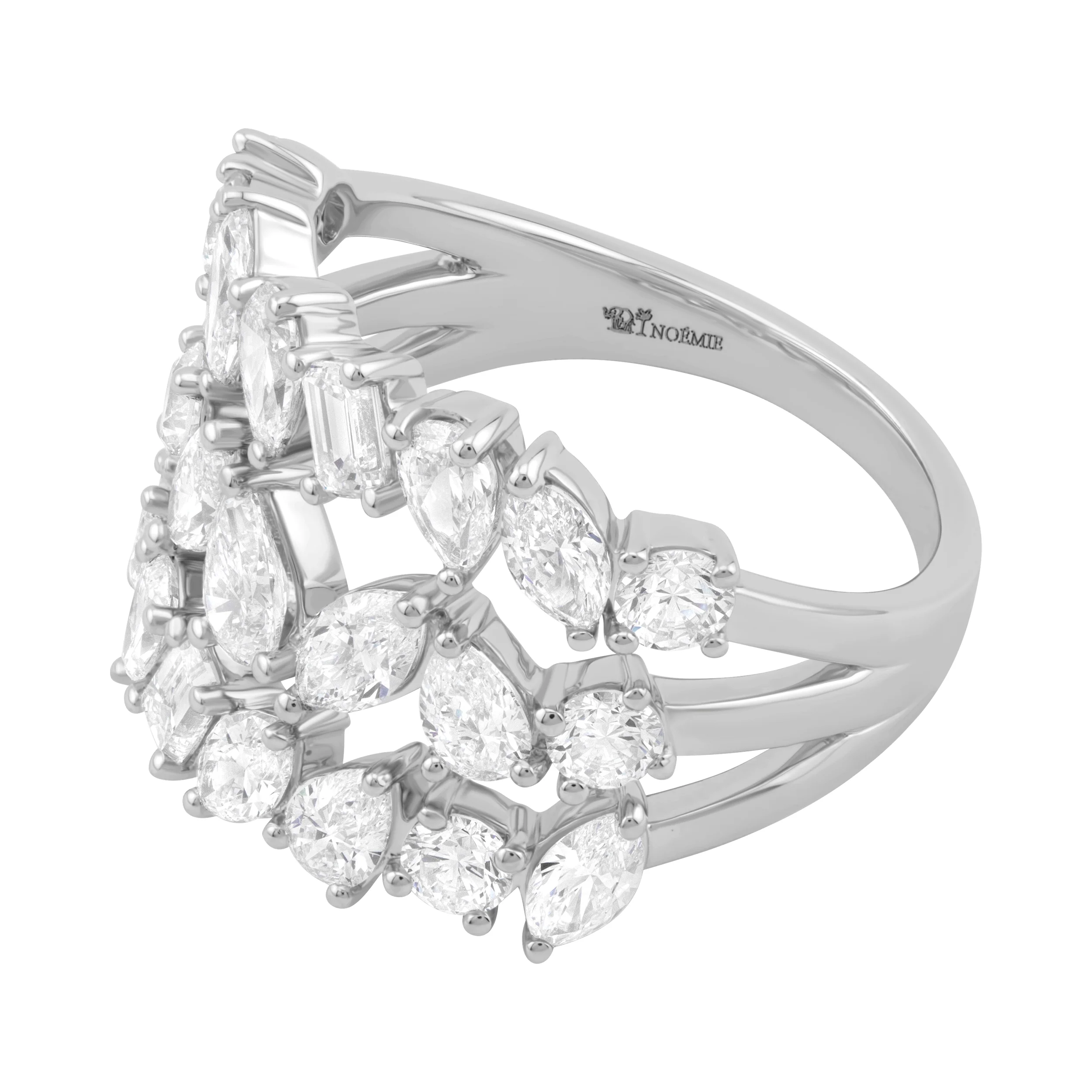 Triple Row Multi Shape Diamonds Ring - 14K Gold | VS Clarity Lab Grown Diamonds - Image 3