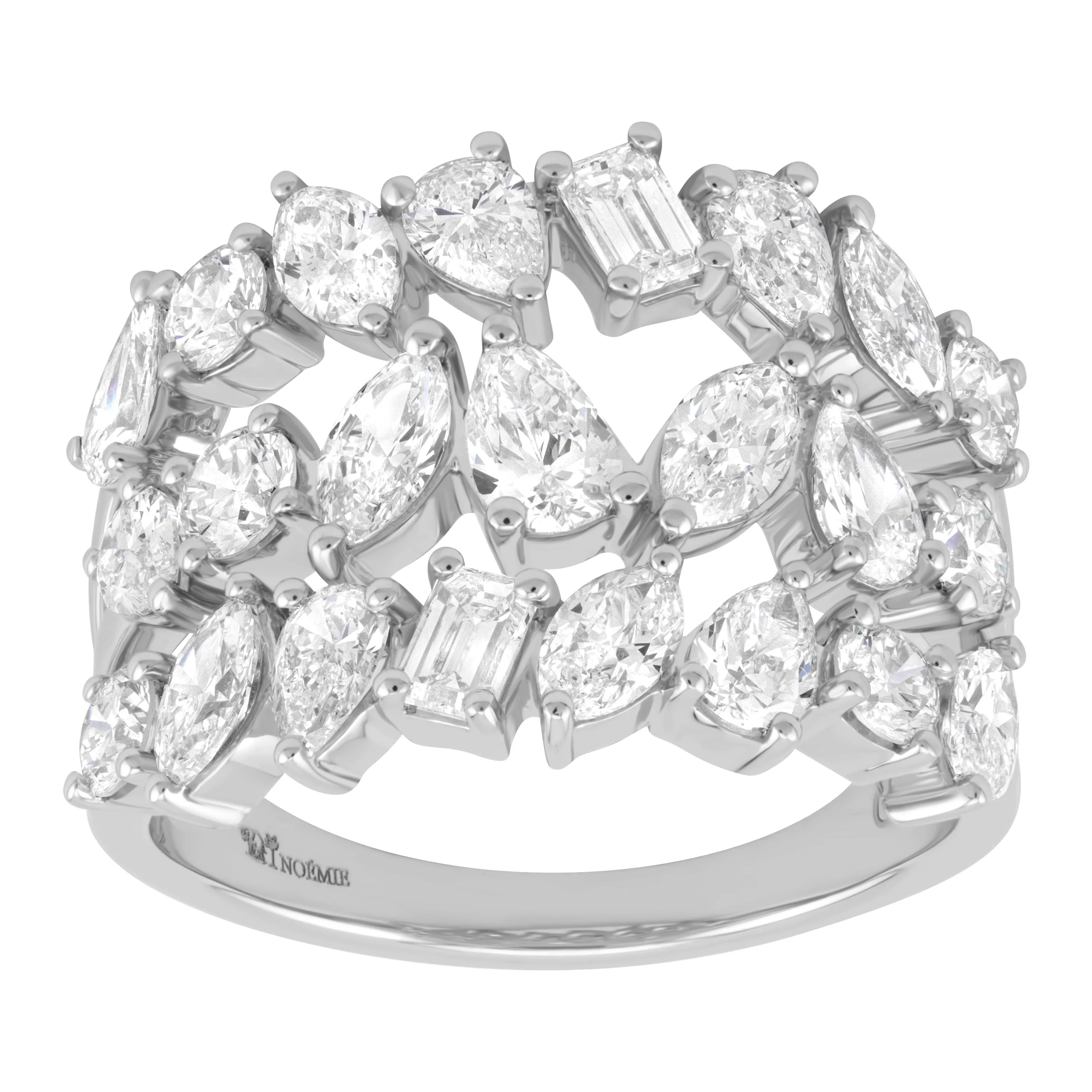 Triple Row Multi Shape Diamonds Ring - 14K Gold | VS Clarity Lab Grown Diamonds - Image 4