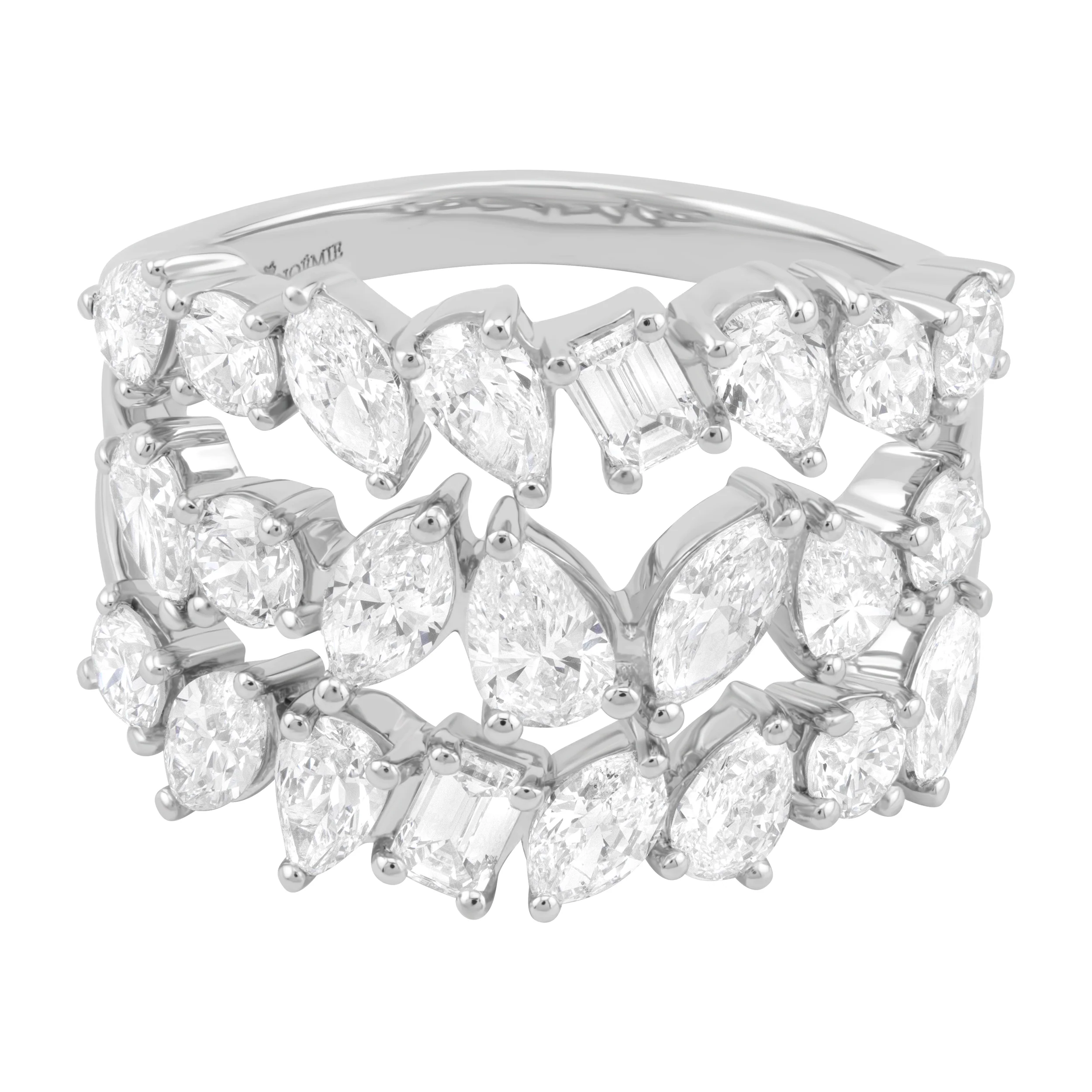 Triple Row Multi Shape Diamonds Ring - 14K Gold | VS Clarity Lab Grown Diamonds - Image 6