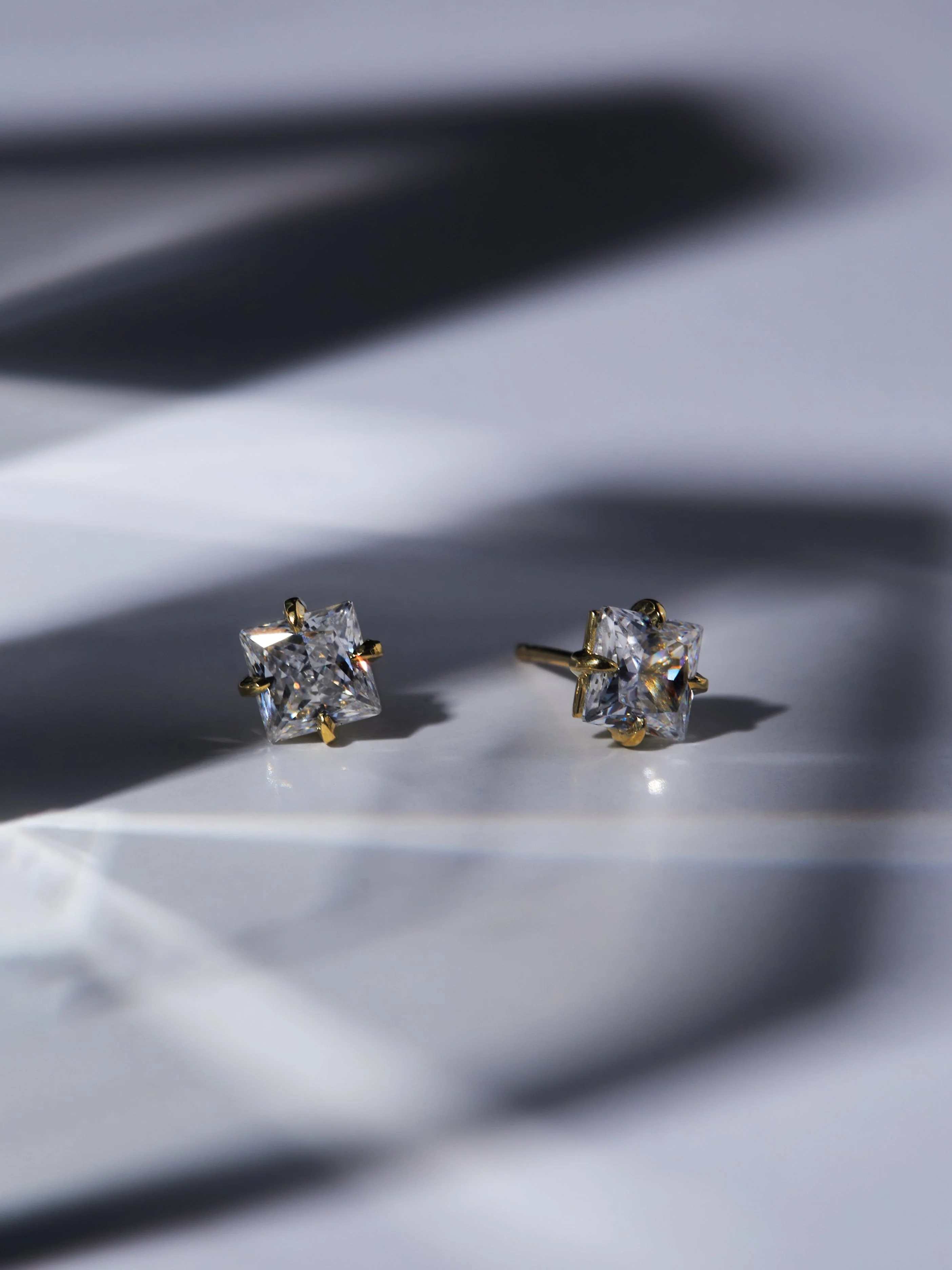 Princess Cut Diamond Studs - 18K Gold - Image 5